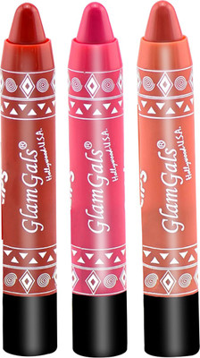 GlamGals ULTRA DAZZLING LIP TRIO COMBO(Peach, Red, Pink)