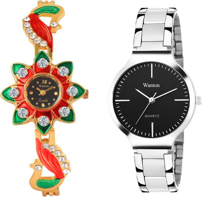 Wanton K-26 W-44010 golden and green stylish attractive peacock and Black dial stainless steel strap uniue combo watch for women Watch - For Girls
Wanton K-26 W-44010 golden and green stylish attractive peacock and Black dial stainless steel strap uniue combo watch for women Watch - For Girls