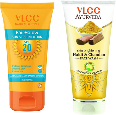 VLCC Fair glow sun screen Lotion spf 20 50ml + Haldi chandan face wash 100ml(Set of 2)
VLCC Fair glow sun screen Lotion spf 20 50ml + Haldi chandan face wash 100ml(Set of 2)