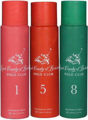 Royal County of Berkshire Polo Club RCBPC Deo No-1, 5 & 8 Deodorant Spray - For Women(450 ml, Pack of 3)
Royal County of Berkshire Polo Club RCBPC Deo No-1, 5 & 8 Deodorant Spray - For Women(450 ml, Pack of 3)