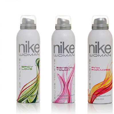 Nike Spicy Love & Sensual Touch & Pink Paradise EDT Deodorant Spray - For Women(600 ml, Pack of 3)
Nike Spicy Love & Sensual Touch & Pink Paradise EDT Deodorant Spray - For Women(600 ml, Pack of 3)