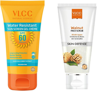 VLCC Water resistant Spf60 sunscreen gel cream 100gm + Walnut scrub 80gm(Set of 2)