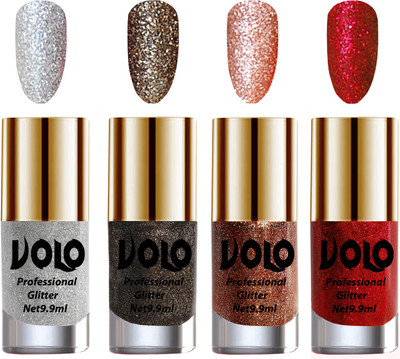 Volo Professionally Used Glitter Shine Nail Polish Combo Pack of 4 Silver Glitter, Dark Grey Glitter, Peach Glitter, Red Glitter(Pack of 4)
Volo Professionally Used Glitter Shine Nail Polish Combo Pack of 4 Silver Glitter, Dark Grey Glitter, Peach Glitter, Red Glitter(Pack of 4)