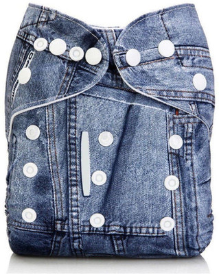 Baby Shopiieee Baby Infant Reusable Washable Cloth Diaper Kids Nappy Cover Adjustable Diapers With 1 Microfiber Insert Pad - Denim Blue - XL