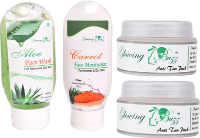 Glowing Buzz Combo for 1 Aloe Face Wash, 1 Carrot Moisturiser and 2 Natural Anti tan Pack for normal to dry skin(Set of 4)
Glowing Buzz Combo for 1 Aloe Face Wash, 1 Carrot Moisturiser and 2 Natural Anti tan Pack for normal to dry skin(Set of 4)