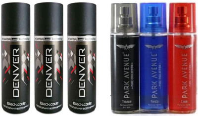 Park Avenue 1-1-1 PSC TRANCE , ZOUK , FIESTA & DENVER 3 PSC BLACK CODE Deodorant Spray - For Men(900 ml, Pack of 6)
Park Avenue 1-1-1 PSC TRANCE , ZOUK , FIESTA & DENVER 3 PSC BLACK CODE Deodorant Spray - For Men(900 ml, Pack of 6)