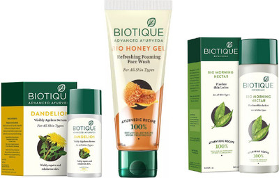 BIOTIQUE BIO Dandelion Ageless Lightening Serum, Honey Gel Face Wash, Morning Nectar Flawless Skin Moisturizer(Set of 3)
BIOTIQUE BIO Dandelion Ageless Lightening Serum, Honey Gel Face Wash, Morning Nectar Flawless Skin Moisturizer(Set of 3)