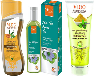 VLCC Intense nourishing shampoo 100ml + Hairfall repair oil 100ml + Haldi Tulsi Face wash 100ml(Set of 3)
VLCC Intense nourishing shampoo 100ml + Hairfall repair oil 100ml + Haldi Tulsi Face wash 100ml(Set of 3)