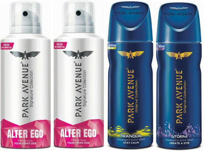 Park Avenue 2 Alter Ego & 1 Tranquil & 1 Storm Body Spray - For Men(520 ml, Pack of 4)
Park Avenue 2 Alter Ego & 1 Tranquil & 1 Storm Body Spray - For Men(520 ml, Pack of 4)