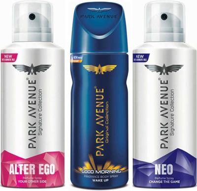 Park Avenue 1 Alter Ego & 1 Good Morning & 1 Neo Body Spray - For Men(390 ml, Pack of 3)
Park Avenue 1 Alter Ego & 1 Good Morning & 1 Neo Body Spray - For Men(390 ml, Pack of 3)