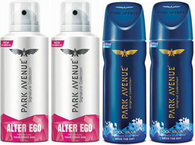 Park Avenue 2 Alter Ego & 2 Cool Blue Body Spray - For Men(520 ml, Pack of 4)