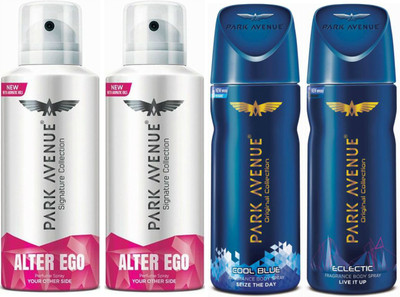 Park Avenue 2 Alter Ego & 1 Cool Blue & 1 Eclectic Body Spray - For Men(520 ml, Pack of 4)
Park Avenue 2 Alter Ego & 1 Cool Blue & 1 Eclectic Body Spray - For Men(520 ml, Pack of 4)