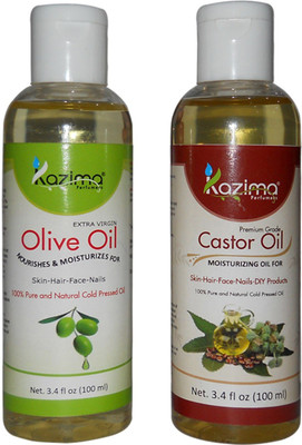 KAZIMA Combo of Olive Carrier Oil and Castor Carrier Oil (Each 100ml) Hair Oil(100 ml)