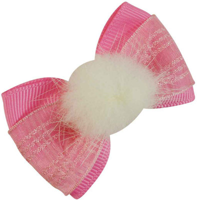 Sarah Light Pink single Bow Clip with Pom Pom Fur Ball for Girls Hair Clip(Pink)