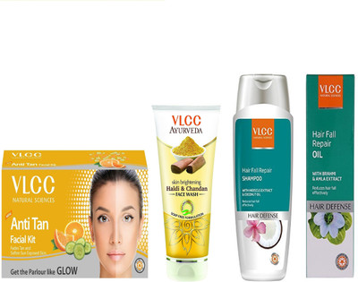 VLCC Anti Tan facial kit 60gm+Haldi Chandan face wash 100ml+Hairfall repair shampoo 200ml+Hairfall repair oil 100ml(Set of 4)
VLCC Anti Tan facial kit 60gm+Haldi Chandan face wash 100ml+Hairfall repair shampoo 200ml+Hairfall repair oil 100ml(Set of 4)