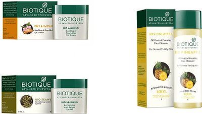 BIOTIQUE BIO ALMOND SOOTHING & NOURISHING EYE CREAM, SEA WEED REVITALIZING ANTI-FATIGUE EYE GEL, PINEAPPLE OIL CONTROL FACE CLEANSER FOR NORMAL TO OILY SKIN(Set of 3)
BIOTIQUE BIO ALMOND SOOTHING & NOURISHING EYE CREAM, SEA WEED REVITALIZING ANTI-FATIGUE EYE GEL, PINEAPPLE OIL CONTROL FACE CLEANSER FOR NORMAL TO OILY SKIN(Set of 3)