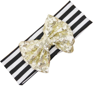 AkinosKIDS Sequin Bow Striped Headband Cream Head Band(Gold)