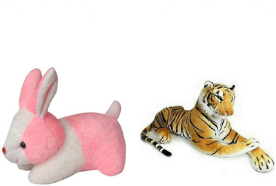 soniya Enterprises Rabbit-25cm and Tiger - 34 cm(Pink, Brown), Brown;pink