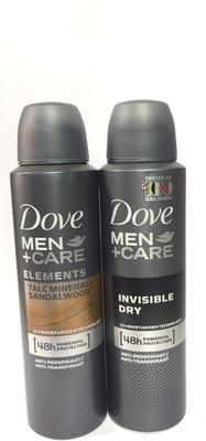 Dove INVISIBLE DRY & TALC MINERAL-SANDALWOOD Deodorant Spray - For Men(300 ml, Pack of 2)