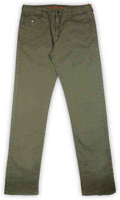 US Polo Kids Regular Boys Green Jeans, Olive