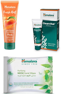 Himalaya Purifying Neem Facial Wipes, clearvital cream, freah start oil clear peach face wash(Set of 3)
Himalaya Purifying Neem Facial Wipes, clearvital cream, freah start oil clear peach face wash(Set of 3)