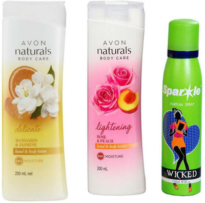 Avon Anew Naturals Body Care Rose & Peach hand & body lotion (200 ml) & one Naturals mandarin & jasmine body lotion (200 ml) With one sparkle perfume spray 150 ml(Set of 3)
Avon Anew Naturals Body Care Rose & Peach hand & body lotion (200 ml) & one Naturals mandarin & jasmine body lotion (200 ml) With one sparkle perfume spray 150 ml(Set of 3)
