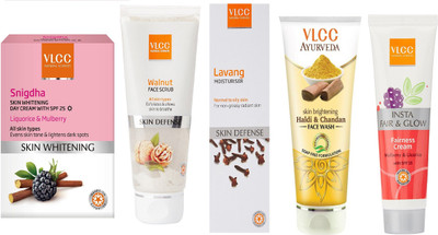 VLCC Snigdha day 50g+Walnut 80g+Lavang 100ml+ Haldi & Chandan FW 100ml+Insta fairness cream 50gm(Set of 5)
VLCC Snigdha day 50g+Walnut 80g+Lavang 100ml+ Haldi & Chandan FW 100ml+Insta fairness cream 50gm(Set of 5)