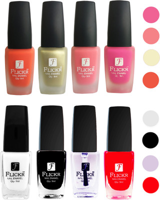 Flickr Velvet Matte Nail Polish + Glossy Nail Polish Combo (4+4) Black,White Top Coat,Red,Orange,Golden,Peach,Pink(Pack of 8)
Flickr Velvet Matte Nail Polish + Glossy Nail Polish Combo (4+4) Black,White Top Coat,Red,Orange,Golden,Peach,Pink(Pack of 8)