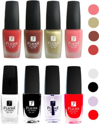 Flickr Velvet Matte Nail Polish + Glossy Nail Polish Combo (4+4) Black,White Top Coat,Red,Red,Nude,Golden,Peach(Pack of 8)
Flickr Velvet Matte Nail Polish + Glossy Nail Polish Combo (4+4) Black,White Top Coat,Red,Red,Nude,Golden,Peach(Pack of 8)