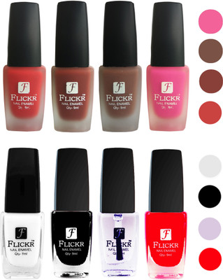 Flickr Velvet Matte Nail Polish + Glossy Nail Polish Combo (4+4) Black,White Top Coat,Red,Red,Nude,Brown,Pink(Pack of 8)
Flickr Velvet Matte Nail Polish + Glossy Nail Polish Combo (4+4) Black,White Top Coat,Red,Red,Nude,Brown,Pink(Pack of 8)