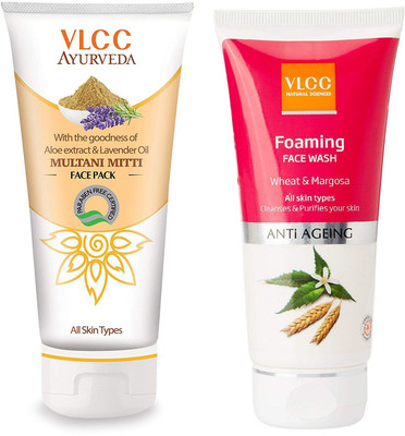 VLCC Ayurveda Multani mitti face pack 100gm + Foaming face wash 100ml(Set of 2)