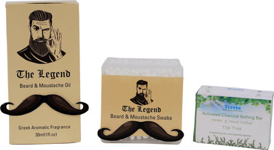 The Legend Grooming kit for Men- Beard oil, Beard swabs, Activated Charcoal Soap - TEA TREE(Set of 3)
The Legend Grooming kit for Men- Beard oil, Beard swabs, Activated Charcoal Soap - TEA TREE(Set of 3)