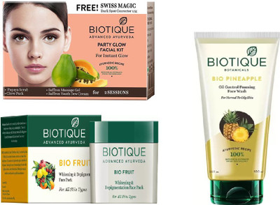 BIOTIQUE BIO Bio Party Glow Facial Kit, Bio Fruit Face Pack, Bio Pineapple Oil Control Foaming Face Wash(Set of 3)
BIOTIQUE BIO Bio Party Glow Facial Kit, Bio Fruit Face Pack, Bio Pineapple Oil Control Foaming Face Wash(Set of 3)