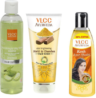 VLCC Nourishing & Silky shine shampoo 350ml + Ayurveda Ayur shakti hair oil 100ml + Haldi chandan face wash 100ml(Set of 3)
VLCC Nourishing & Silky shine shampoo 350ml + Ayurveda Ayur shakti hair oil 100ml + Haldi chandan face wash 100ml(Set of 3)