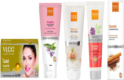 VLCC Gold kit 60g+Snigdha FW 100ml+Insta fairness 50g+Walnut 80g+ Sandal cleansing milk 100ml(Set of 5)
VLCC Gold kit 60g+Snigdha FW 100ml+Insta fairness 50g+Walnut 80g+ Sandal cleansing milk 100ml(Set of 5)
