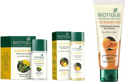 BIOTIQUE BIO Dandelion Ageless Lightening Serum, PINEAPPLE OIL CONTROL FACE CLEANSER, Honey Gel Face Wash(Set of 3)
BIOTIQUE BIO Dandelion Ageless Lightening Serum, PINEAPPLE OIL CONTROL FACE CLEANSER, Honey Gel Face Wash(Set of 3)