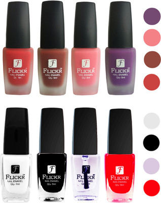 Flickr Velvet Matte Nail Polish + Glossy Nail Polish Combo (4+4) Black,White Top Coat,Red,Red,Nude,Peach,Purple(Pack of 8)
Flickr Velvet Matte Nail Polish + Glossy Nail Polish Combo (4+4) Black,White Top Coat,Red,Red,Nude,Peach,Purple(Pack of 8)