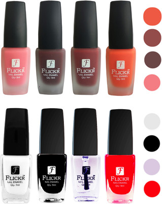 Flickr Velvet Matte Nail Polish + Glossy Nail Polish Combo (4+4) Black,White Top Coat,Red,Peach,Maroon,Reddish Maroon,Orange(Pack of 8)
Flickr Velvet Matte Nail Polish + Glossy Nail Polish Combo (4+4) Black,White Top Coat,Red,Peach,Maroon,Reddish Maroon,Orange(Pack of 8)