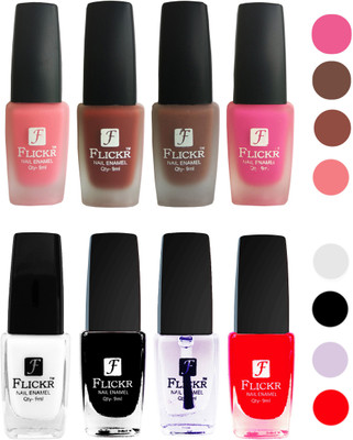 Flickr Velvet Matte Nail Polish + Glossy Nail Polish Combo (4+4) Black,White Top Coat,Red,Peach,Nude,Brown,Pink(Pack of 8)
Flickr Velvet Matte Nail Polish + Glossy Nail Polish Combo (4+4) Black,White Top Coat,Red,Peach,Nude,Brown,Pink(Pack of 8)