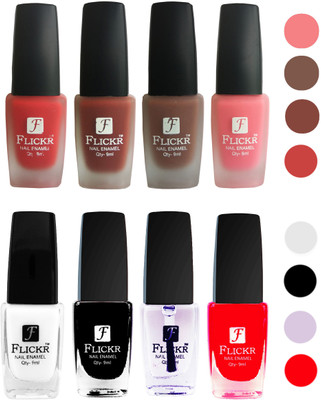 Flickr Velvet Matte Nail Polish + Glossy Nail Polish Combo (4+4) Black,White Top Coat,Red,Red,Nude,Brown,Peach(Pack of 8)
Flickr Velvet Matte Nail Polish + Glossy Nail Polish Combo (4+4) Black,White Top Coat,Red,Red,Nude,Brown,Peach(Pack of 8)