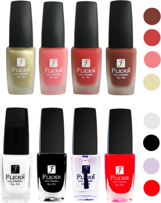 Flickr Velvet Matte Nail Polish + Glossy Nail Polish Combo (4+4) Black,White Top Coat,Red,Golden,Peach,Red,Nude(Pack of 8)
Flickr Velvet Matte Nail Polish + Glossy Nail Polish Combo (4+4) Black,White Top Coat,Red,Golden,Peach,Red,Nude(Pack of 8)