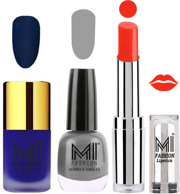MI FASHION Premium Quality Super Saver Nail Polish and Lipstick Combo - Royal Blue Matte Nail Polish,Grey Shine Nail Polish and Orange Crush Lipstick(Set of 3)
MI FASHION Premium Quality Super Saver Nail Polish and Lipstick Combo - Royal Blue Matte Nail Polish,Grey Shine Nail Polish and Orange Crush Lipstick(Set of 3)