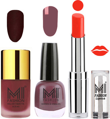 MI FASHION Premium Quality Super Saver Nail Polish and Lipstick Combo - Maroon Matte Nail Polish,Mauve Brown Shine Nail Polish and Orange Crush Lipstick(Set of 3)
MI FASHION Premium Quality Super Saver Nail Polish and Lipstick Combo - Maroon Matte Nail Polish,Mauve Brown Shine Nail Polish and Orange Crush Lipstick(Set of 3)