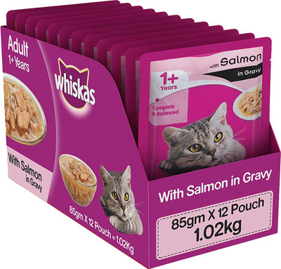 Whiskas Adult (+1 year) Salmon 1.02 kg Wet Cat Food(Pack of 12)
