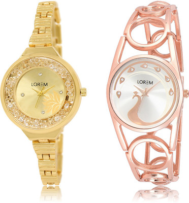 LOREM LR-224-232 Silver & Gold Round Girl's Metal Bracelet Watch - For Women