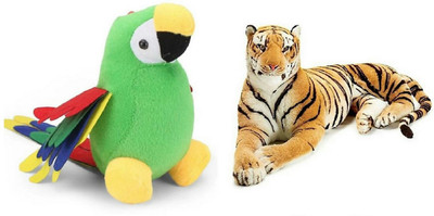soniya Enterprises cute Tiger-48cm and musical parrot - 28 cm(Multicolor)