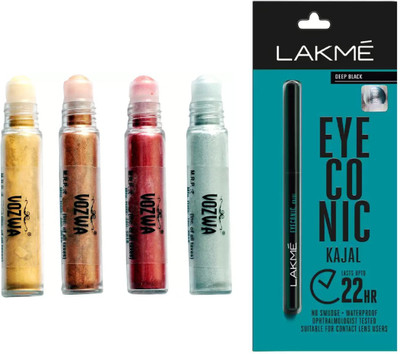 Vozwa Eyeshadow Roll On Shimmer Powder and Eyeconic Kajal Pencil(Set of 5)