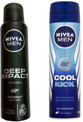 Nivea MEN DEEP IMPACT FRESHNESS DEODORANT 150 ML + MEN COOL KICK DEODORANT 150 ML Deodorant Spray - For Men & Women(150 ml, Pack of 2)
Nivea MEN DEEP IMPACT FRESHNESS DEODORANT 150 ML + MEN COOL KICK DEODORANT 150 ML Deodorant Spray - For Men & Women(150 ml, Pack of 2)
