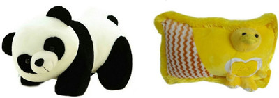 soniya Enterprises face pillow-42cm and panda - 38 cm(Yellow, Black), Black;yellow