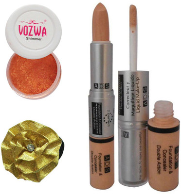 Vozwa Copper Eyeshadow Shimmer Powder, Foundation & Concealer Double Action and Band(Set of 4)